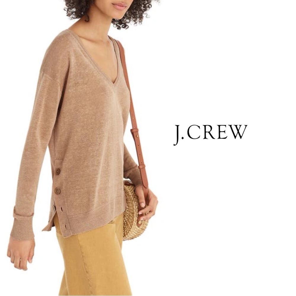NEW J Crew Linen Side Button Blouse in Olive